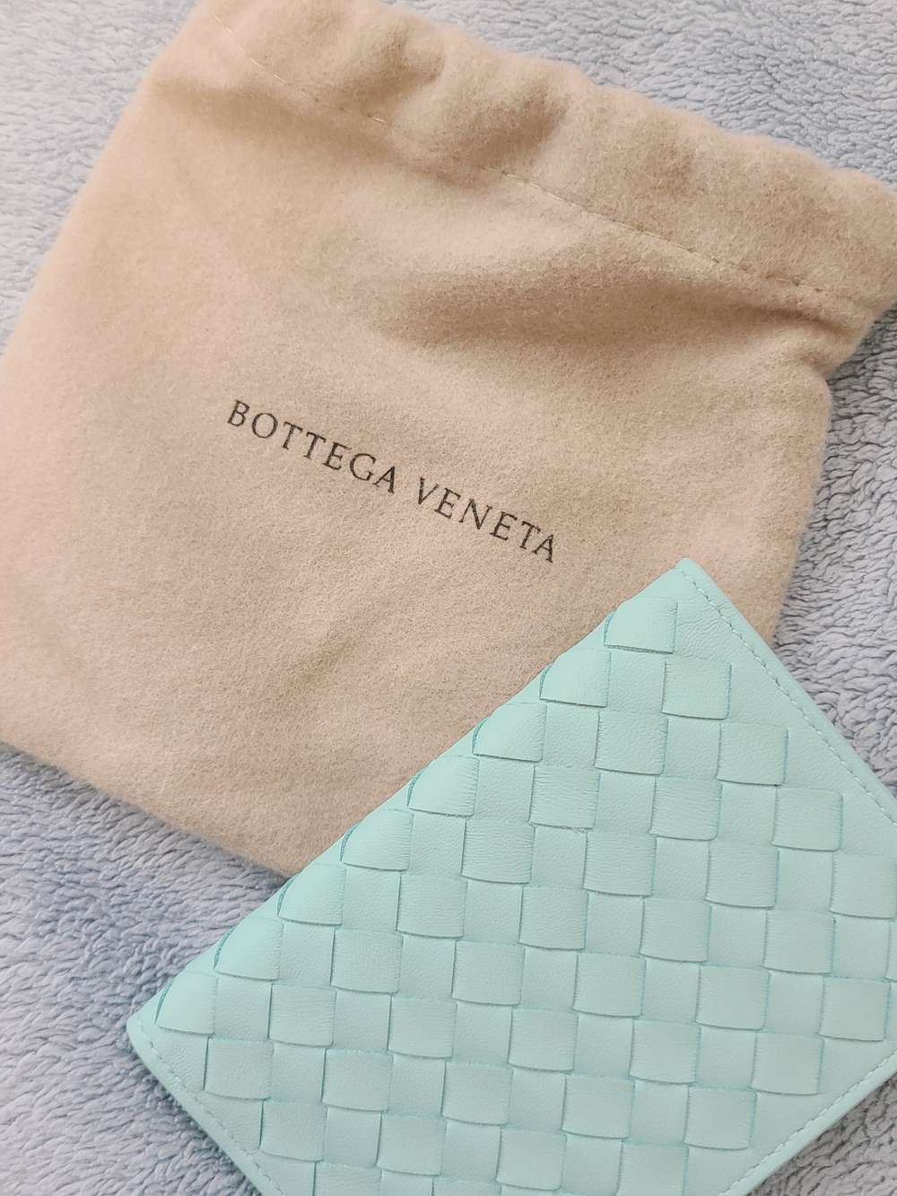 Bottega Veneta Mint Intrecciato Card Wallet with Dust Bag